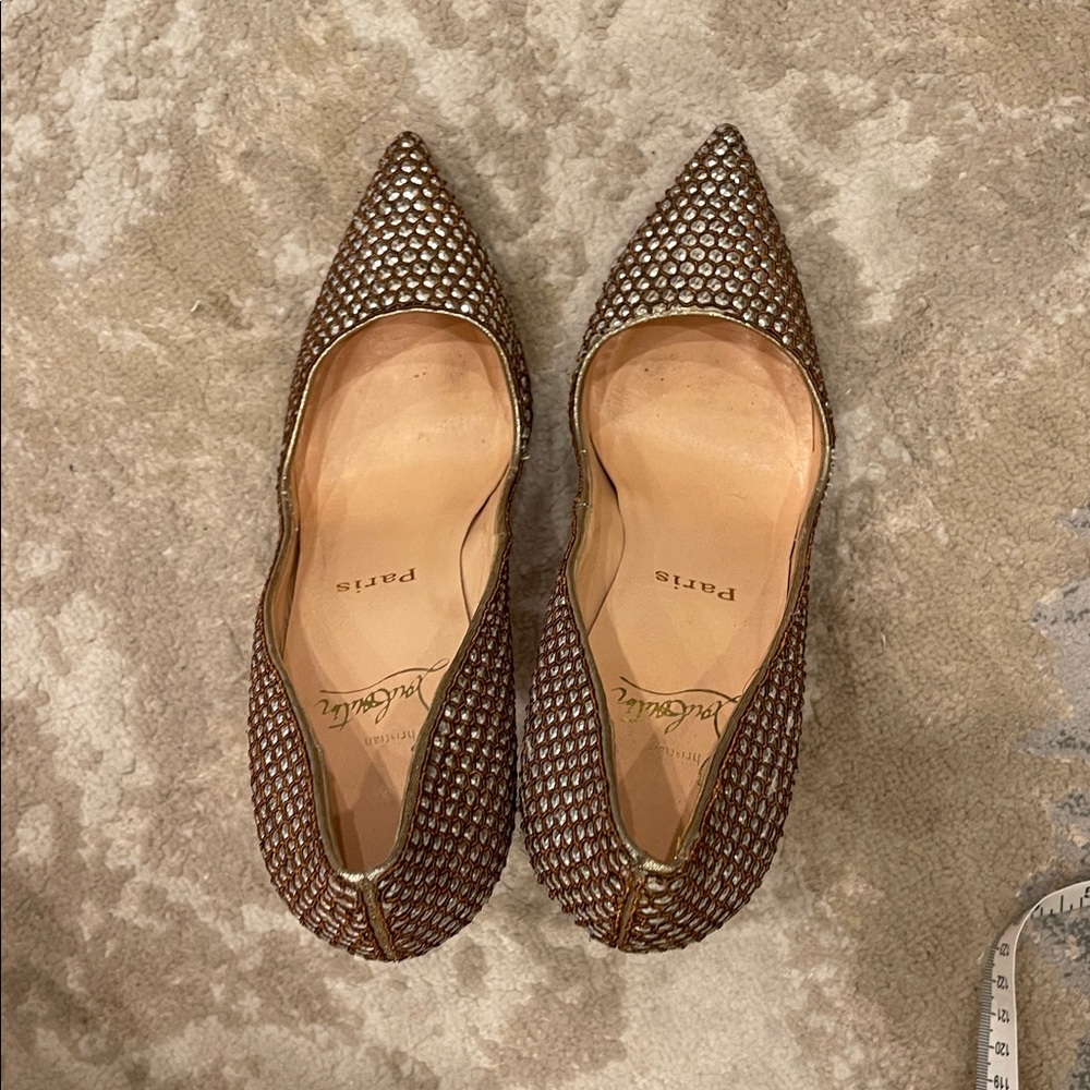 Christian Louboutin Sequin JEWELED Pigalle Silver Pumps Heels Shoes 38.5 - Picture 13 of 15